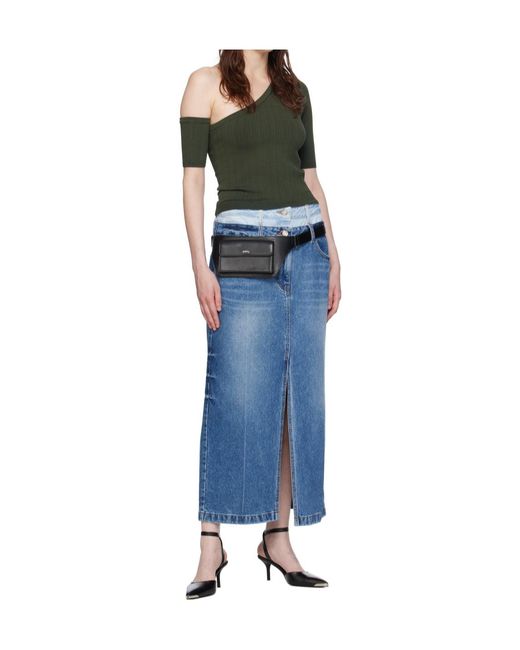 Juun.J Green Ribbed-Knit One-Shoulder Top
