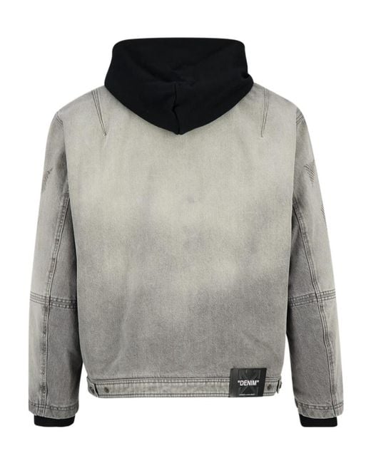 Off-White c/o Virgil Abloh Gray Hooded Denim Jacket for men