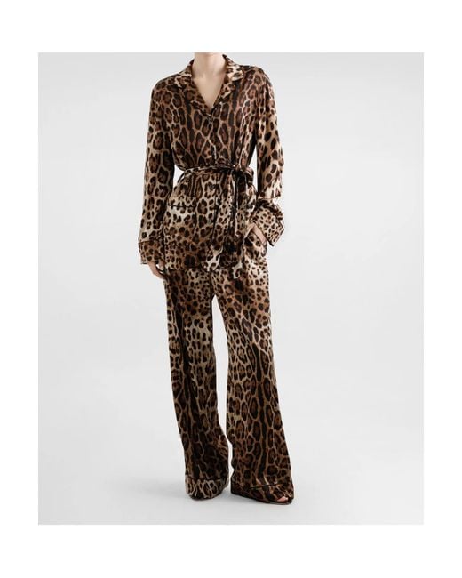 Dolce & Gabbana Brown Leopard Print Pajama Pants