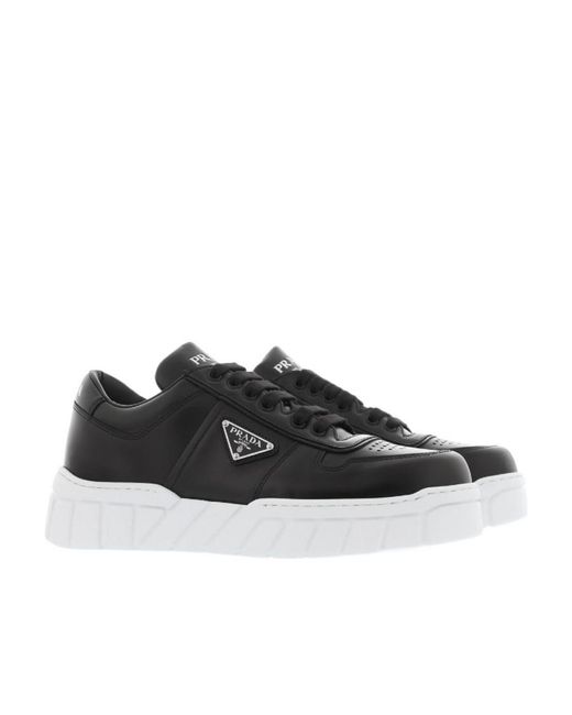 Prada Black Logo-Plaque Lace-Up Sneakers for men