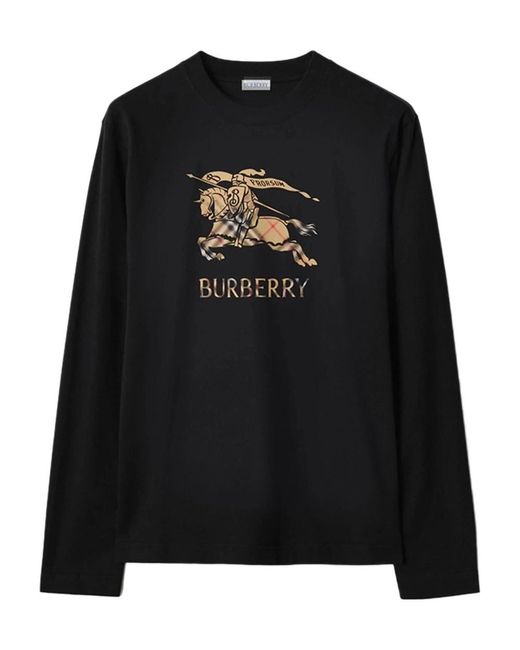 Burberry Black Long-Sleeved Equestrian-Knight Design T-Shirt for men