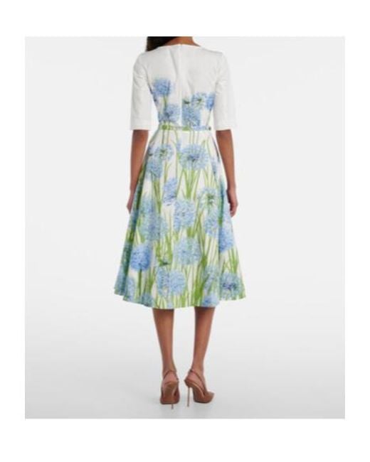 Oscar de la Renta Blue Floral Cotton-Blend Poplin Midi Dress
