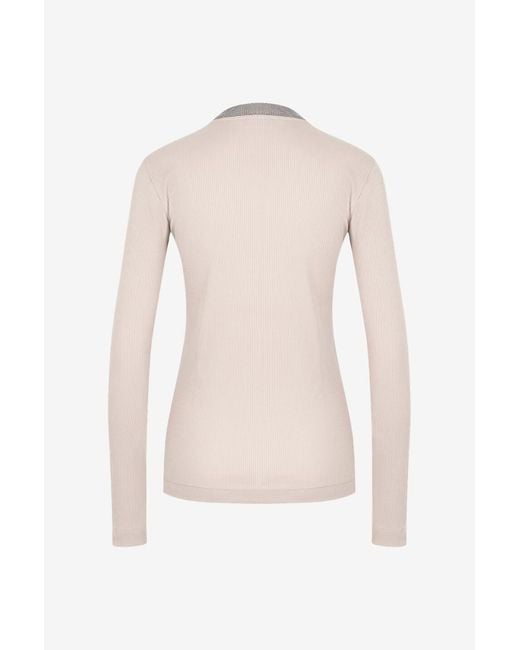 Brunello Cucinelli Pink Crew Neck Long-Sleeved Knitwear