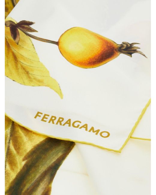 Ferragamo White Printed Silk Scarf