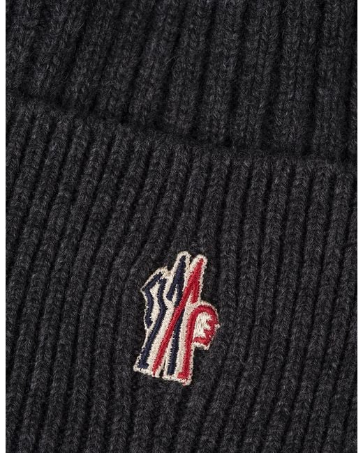 Moncler Black Grenoble Logo Patch Knit Beanie for men