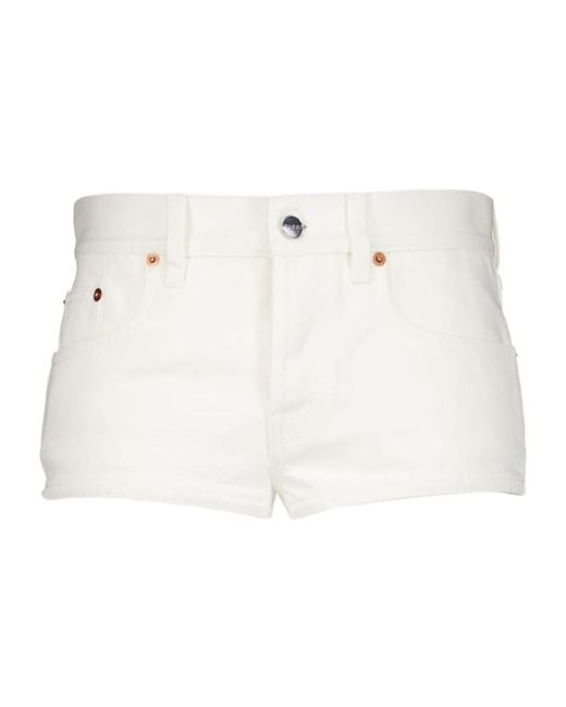 Gucci White Logo-Patch Denim Shorts
