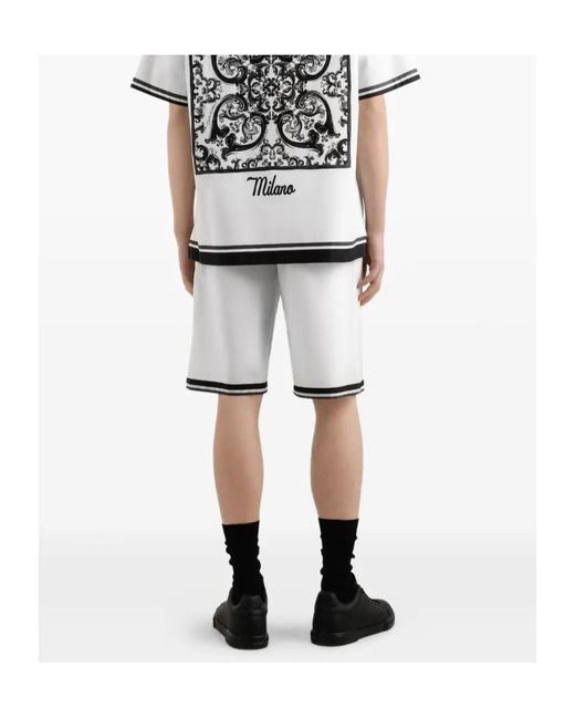 Dolce & Gabbana White Cotton Shorts With Print for men