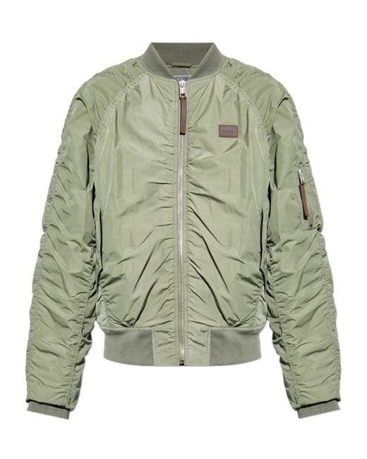 Moschino Green Ruched Zip-Up Bomber Jacket for men