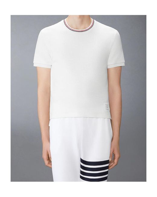 Thom Browne White Rwb-Stripe Crewneck T-Shirt for men