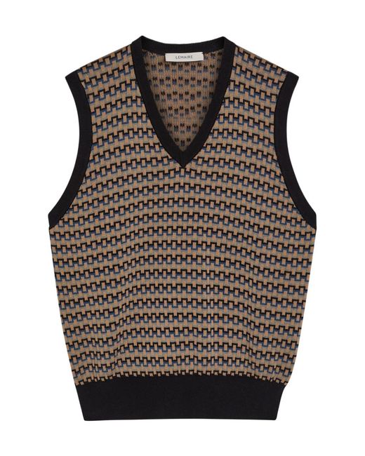 Lemaire Brown Patterned V-Neck Cotton-Knit Vest for men