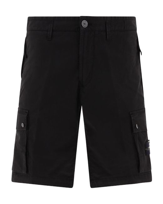 Stone Island Black Compass-Patch Knee-Length Cargo Shorts for men
