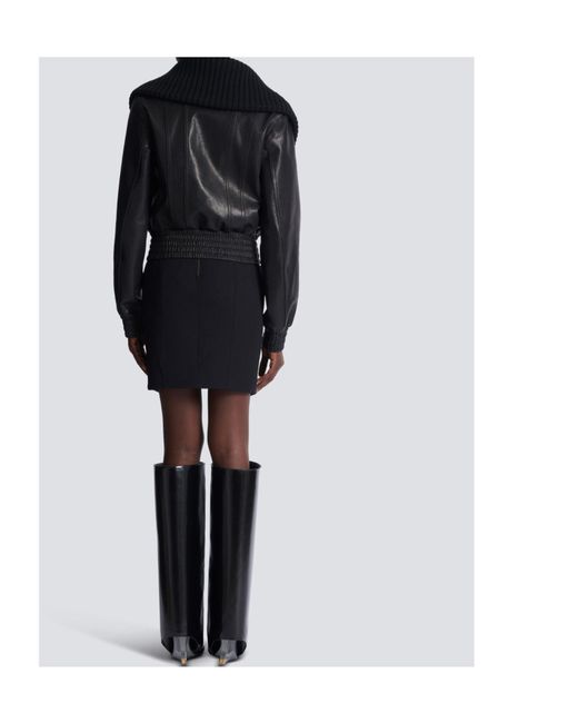 Balmain Black Leather Bomber Jacket
