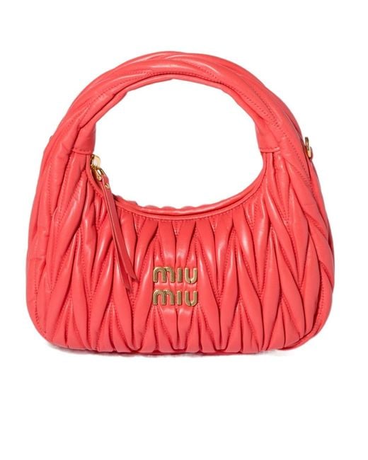 Miu Miu Red Wander Matelassé Nappa Leather Hobo Bag