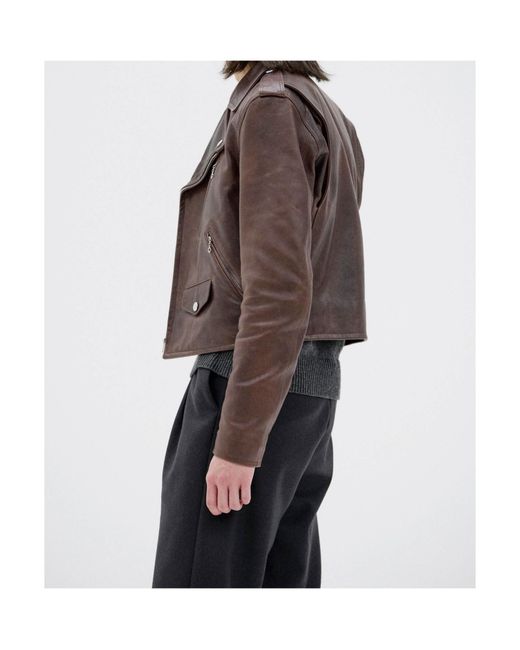 Auralee Brown Zip-Detail Biker Jacket for men