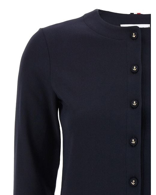 Thom Browne Blue Ancora-Detailed Crewneck Knitted Cardigan