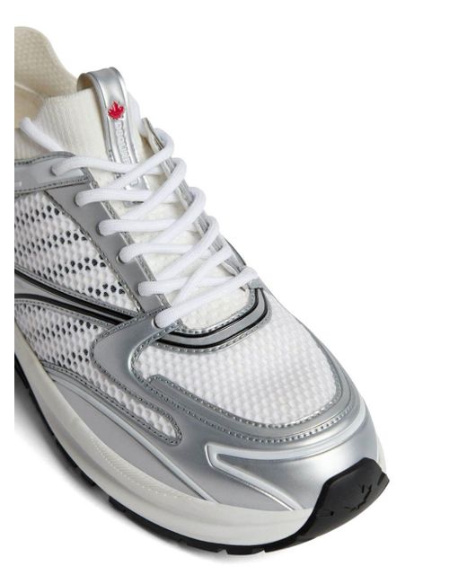 DSquared² White Dash Panelled Mesh Lace-Up Sneakers for men