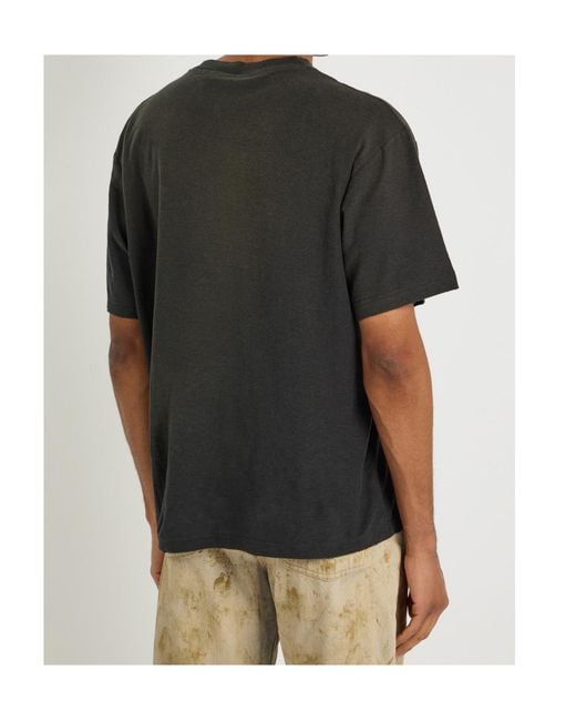 Acne Black Exford Printed Cotton-Blend T-Shirt for men