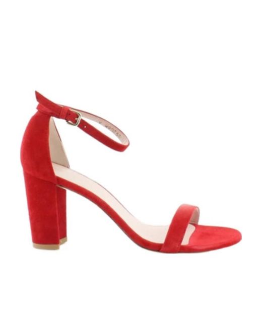 Stuart Weitzman Red One Word With Thick High-Heeled Sandals