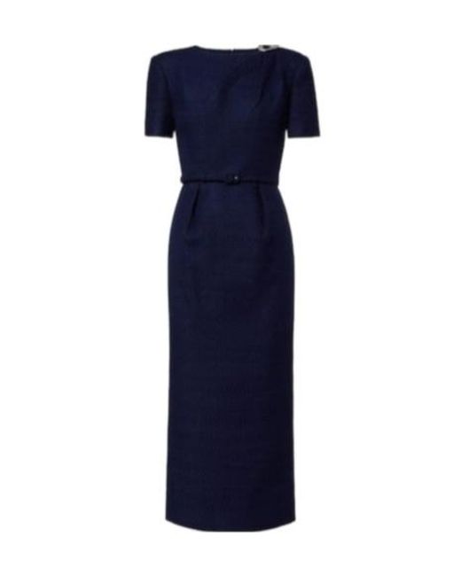 Roland Mouret Blue Belted Boucle Midi Dress