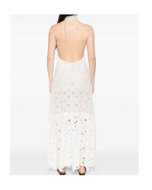 Ermanno Scervino White V-Neck Broderie-Anglaise Maxi Dress