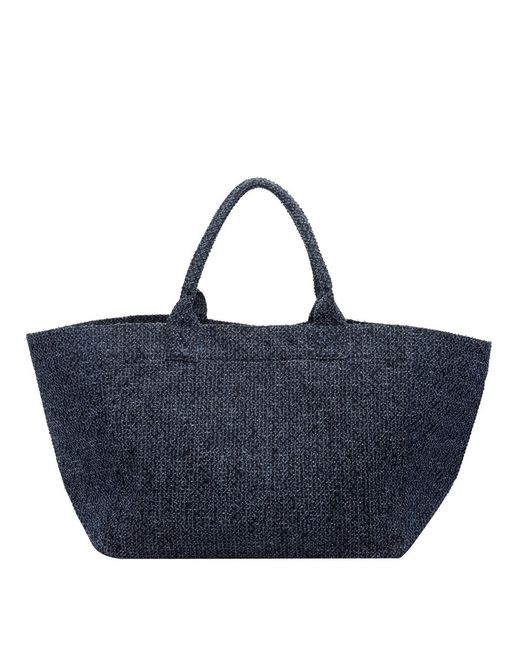 Ganni Blue Xxl Bear Embroidered Tote Bag