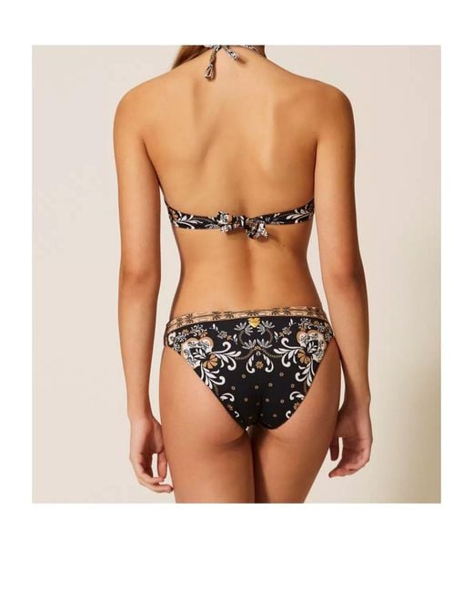 Twinset Metallic Push-Up Bikini Top With Print And Rhinestones