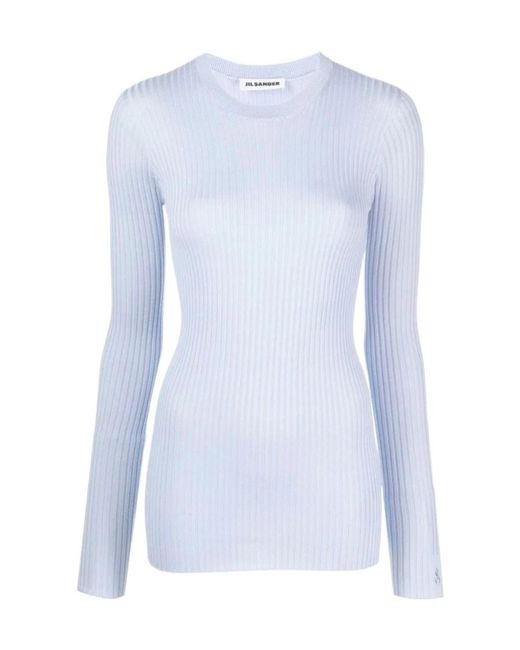 Jil Sander Blue Crew-Neck Ribbed-Knit Sweatshirt