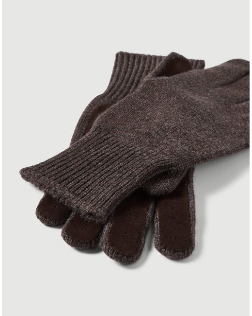 Brunello Cucinelli White Cashmere Knit Gloves With Suede Palm for men
