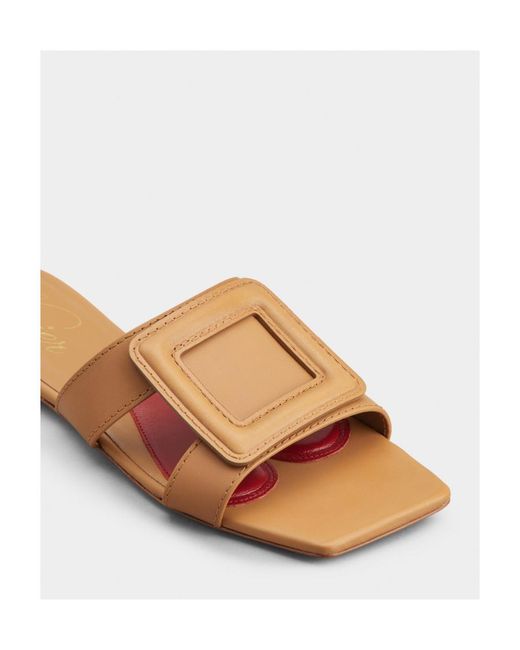 Roger Vivier Brown Stitching Buckle Mules
