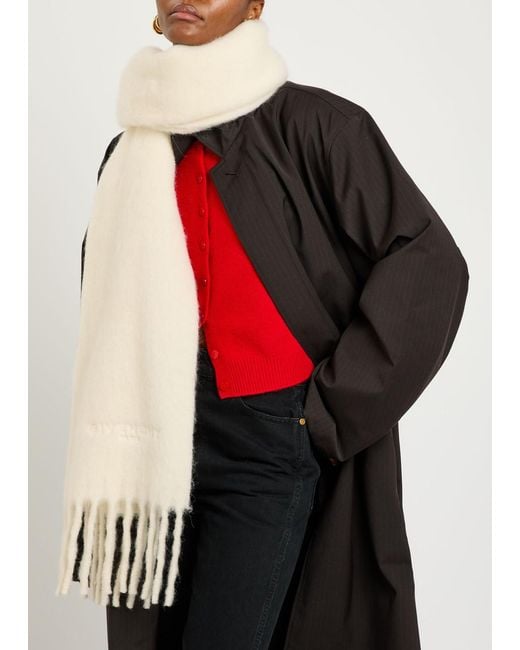 Givenchy White Fringed Alpaca-Blend Scarf