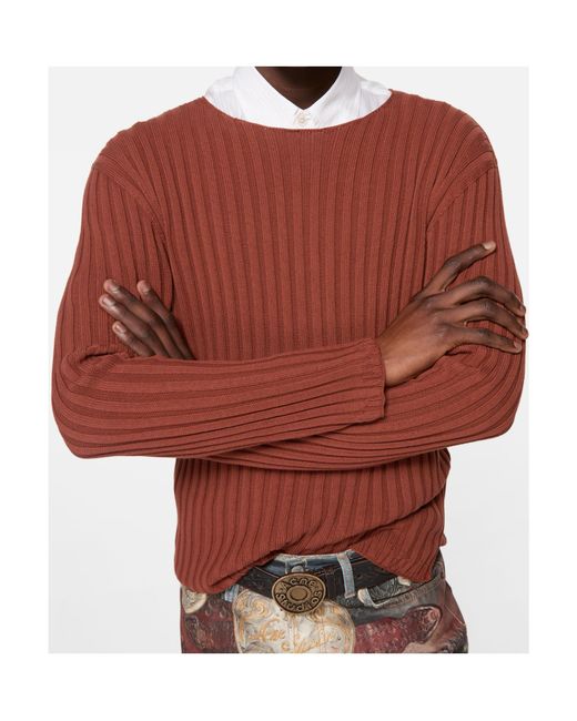 Acne Red Ribbed Jumper for men