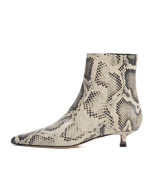 Aeyde Natural Sofie Pointed Toe Embossed Kitten Heel Ankle Boots