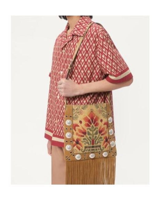 Valentino Red Cotton Popeline Bowling Shirt With Toute La V Print for men