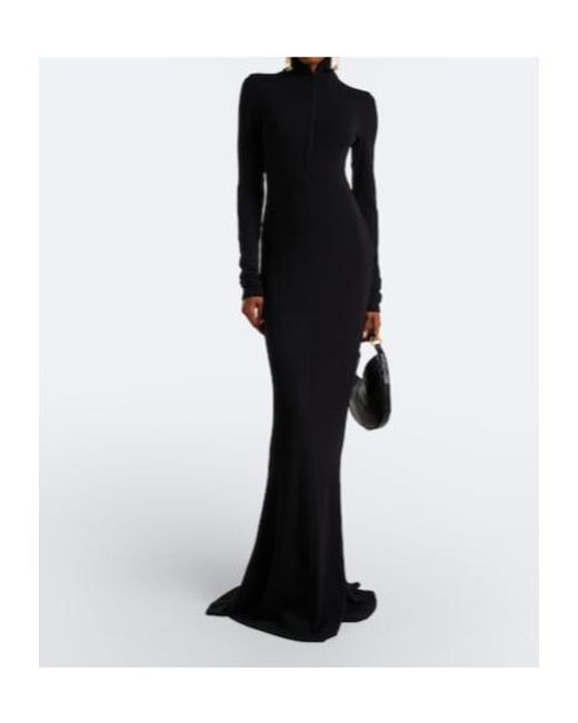 Mugler Black Turtleneck Wool-Blend Jersey Maxi Dress
