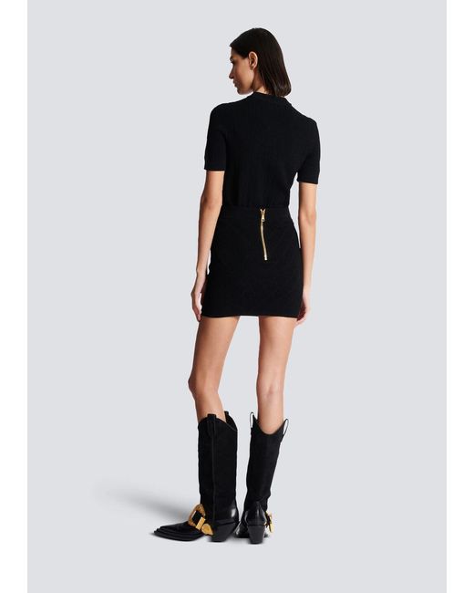 Balmain Black 6-Button Knit Skirt