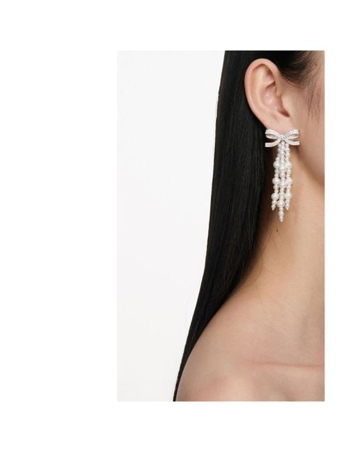 Self-Portrait White Bow Embellished Earrings
