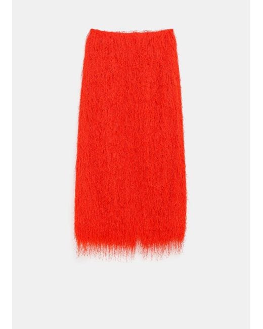 Dries Van Noten Red Fringe Skirt