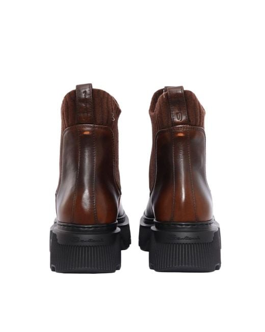 Santoni Brown Ribbed Mountain Boots