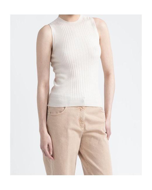 Peserico White Ribbed Sleeveless Top