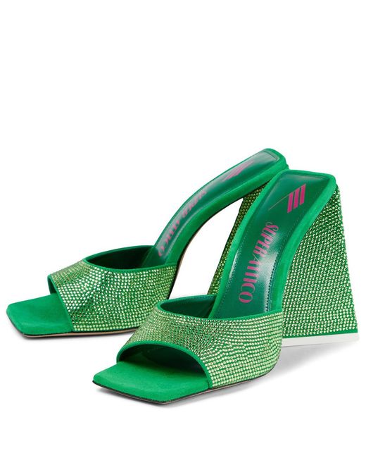 The Attico Green Devon Embellished Leather And Suede Sandals