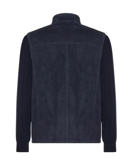 Eleventy Blue Panelled Zip-Up Jacket for men