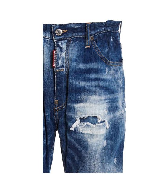 DSquared² Blue Cropped Distressed-Effect Jeans for men