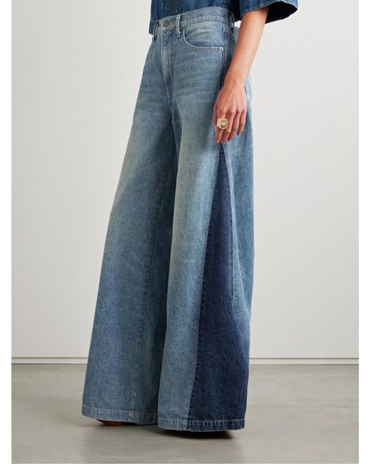 Nili Lotan Blue Ebony Paneled Two-Tone High-Rise Denim Trousers