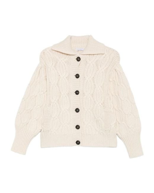 Brunello Cucinelli Natural Cable-Knit Cardigan