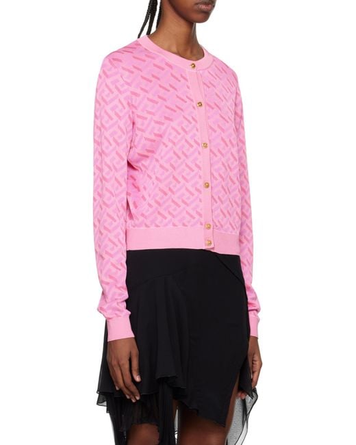 Versace Pink La Greca Monogram Button-Up Cardigan