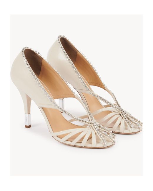 Chloé White Chloé Leonie Embellished Almond Toe Pumps