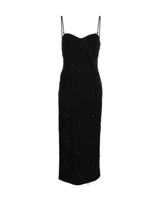 P.A.R.O.S.H. Black Embroidered Crepe Midi Dress