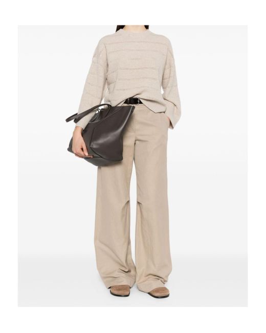Brunello Cucinelli Natural Striped Open-Knit Sweater
