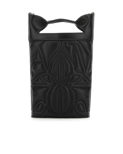 McQueen Black Logo Printed Bucket Bag