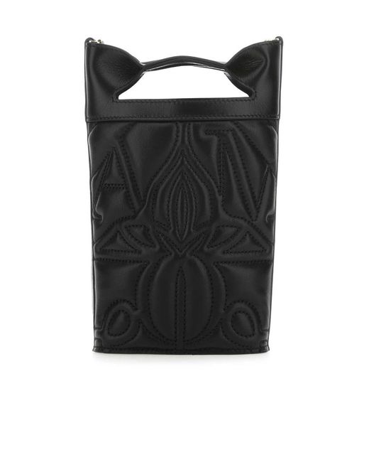 Alexander McQueen Black Logo Printed Bucket Bag